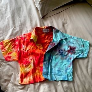 Hand tie-dyed cropped button down collared shirt 97% cotton